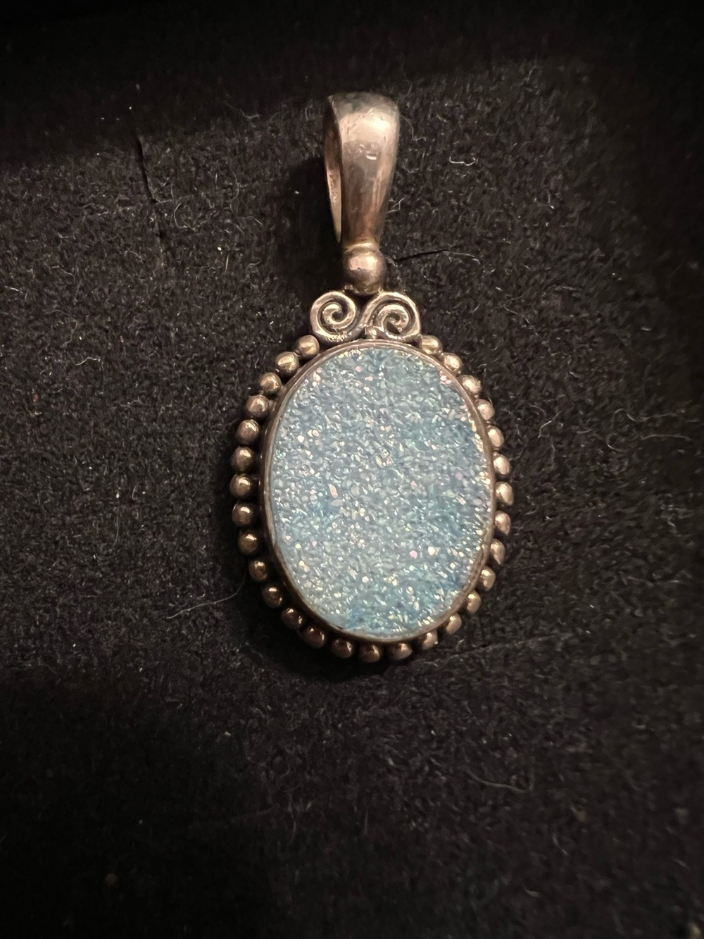 Sterling Silver Sajen Blue Druzy Oval Pendant